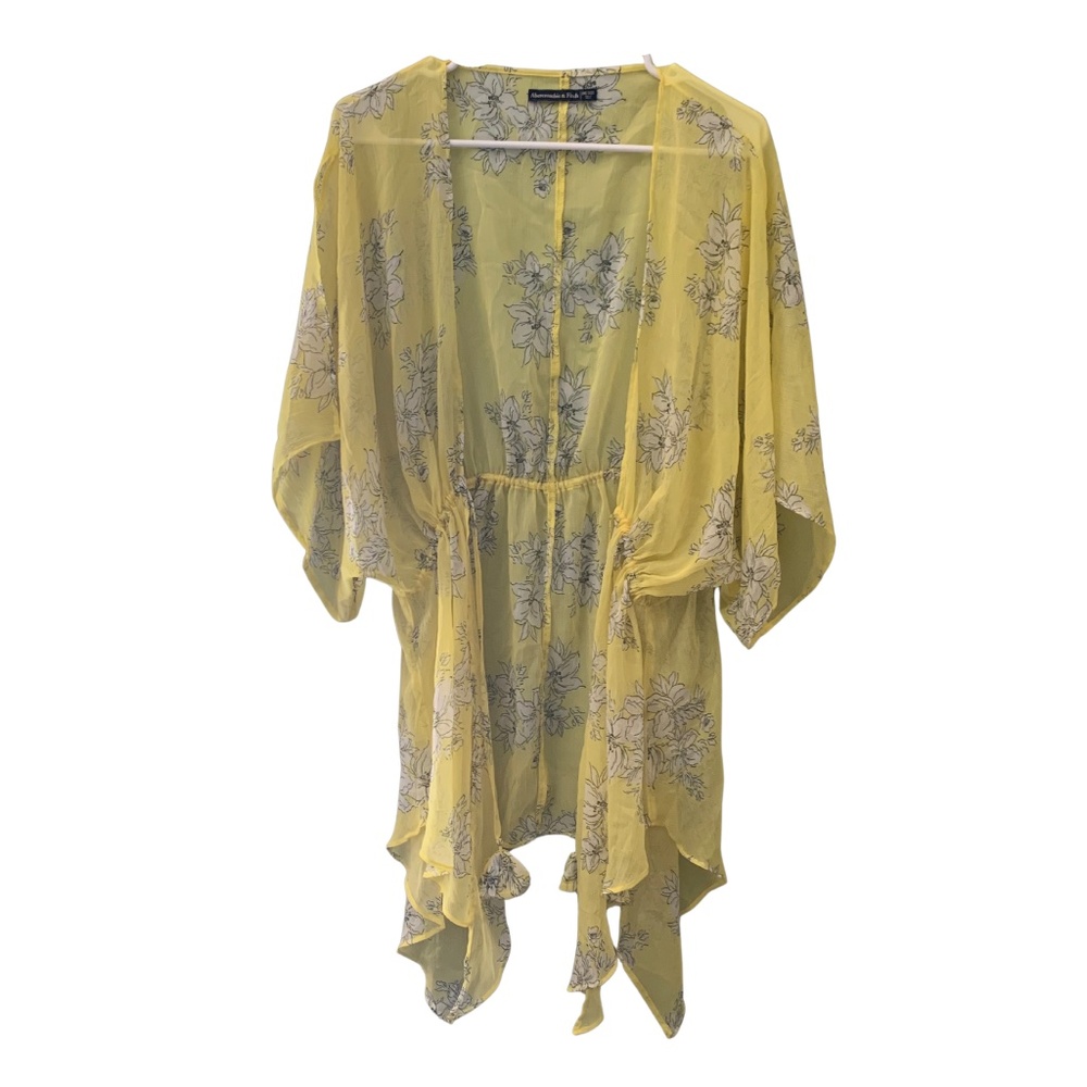 Abercrombie & Fitch Yellow Flowy Floral Tie Front Sheer Cover Up Women's Beach